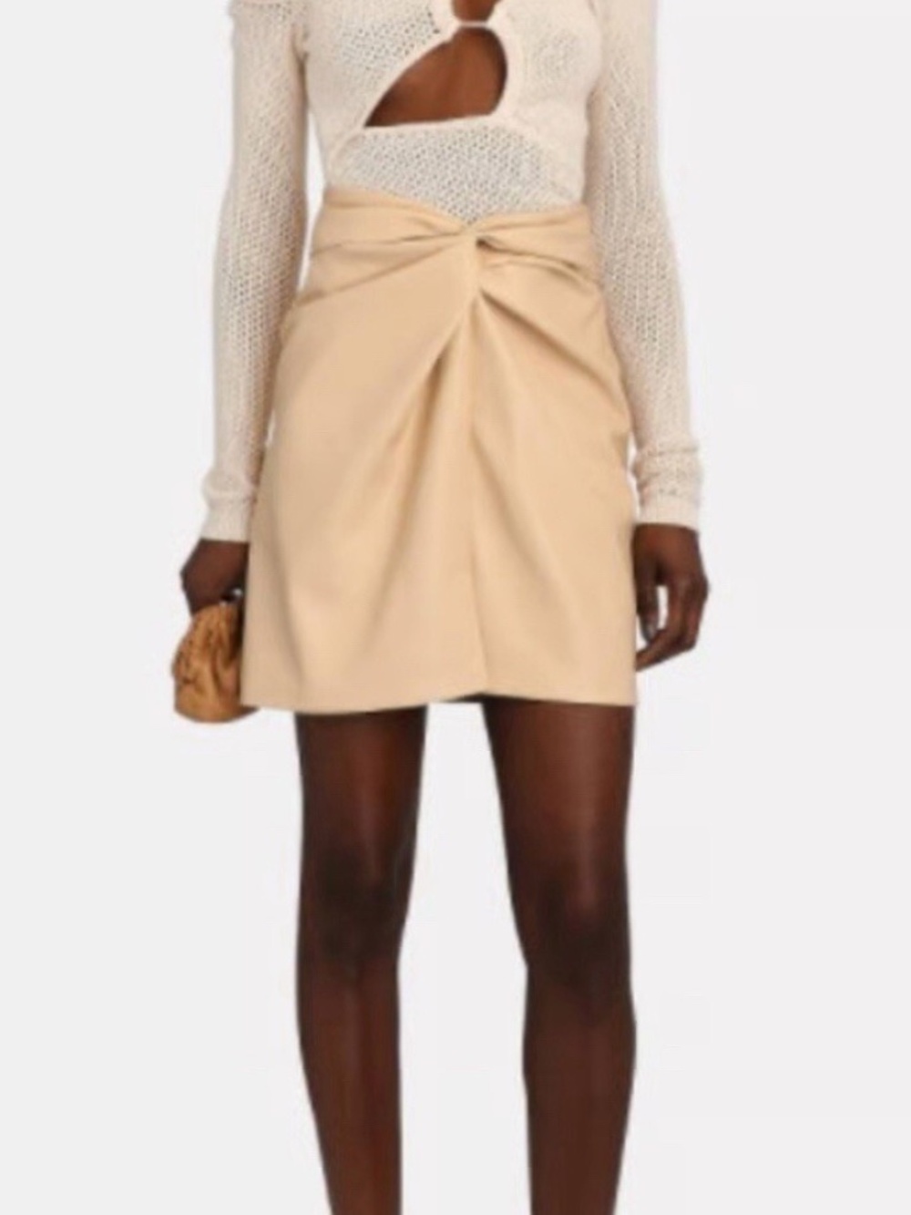 NWT Nanushka Vegan Leather Pleated Accents Mini Skirt in Cream - Size XL
